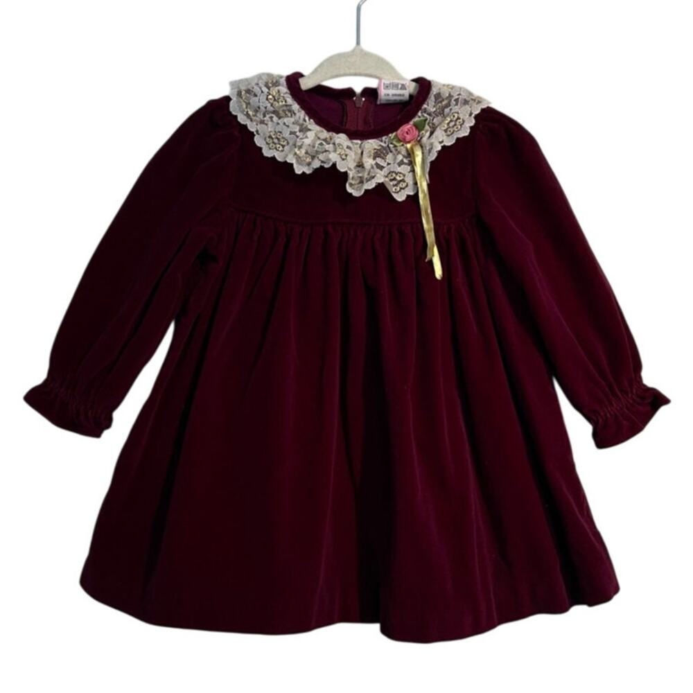 Vintage Baby Togs Velvet Party Dress, Deep Purple, Toddler Girl 24 Months